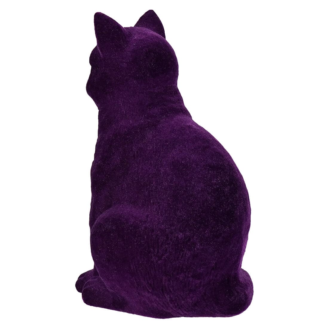 Sitting Flocked Green-Eyed Purple Cat - Halloween