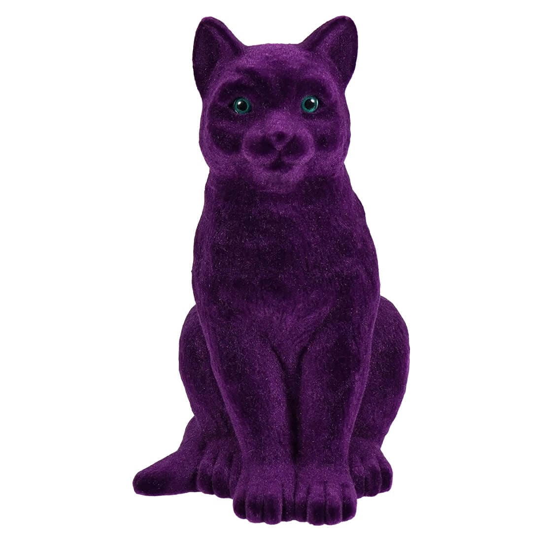 Sitting Flocked Green-Eyed Purple Cat - Halloween