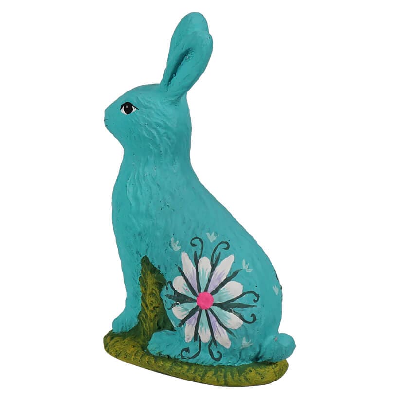 Sitting Hand Painted Turquoise Chocolate Bunny