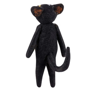 Black felt skeleton cat critter with orange ears and plush texture from kathys halloween collection halloween cats decor