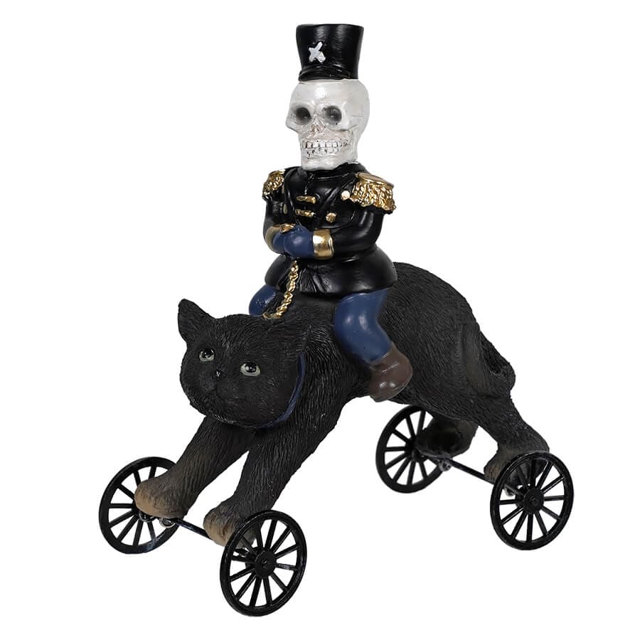 Skeleton Soldier Riding Black Cat Wheelie Figure - Halloween