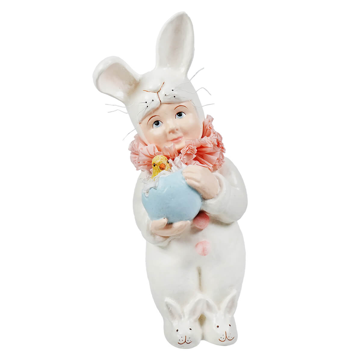 Small bunnykins white porcelain figurine of child in easter bunny costume with blue egg featuring yellow chick by bethany lowe lighted decor