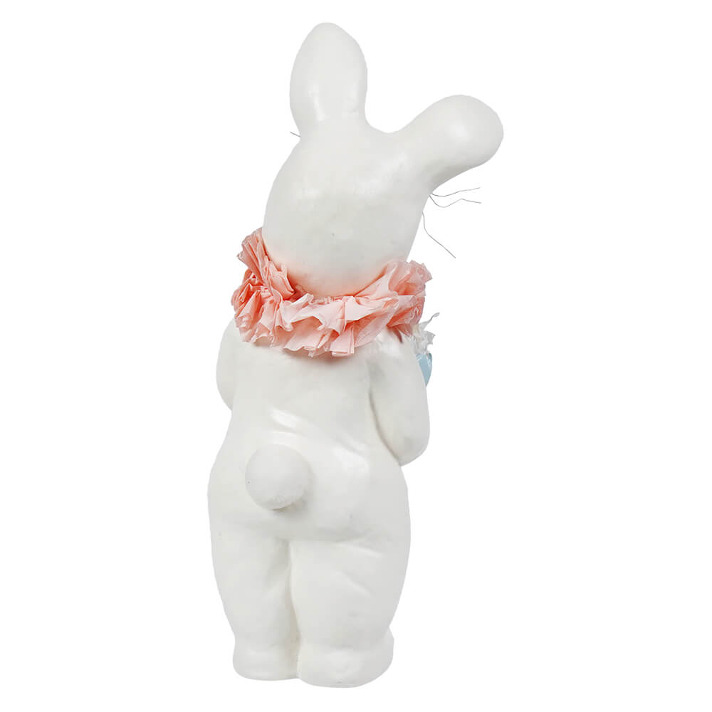 Small bunnykins white ceramic bunny figurine with frilly peach paper collar perfect bethany lowe figural decor
