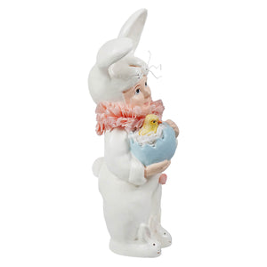 Small bunnykins white ceramic easter bunny figurine with cracked blue egg and yellow chick bethany lowe figural decor