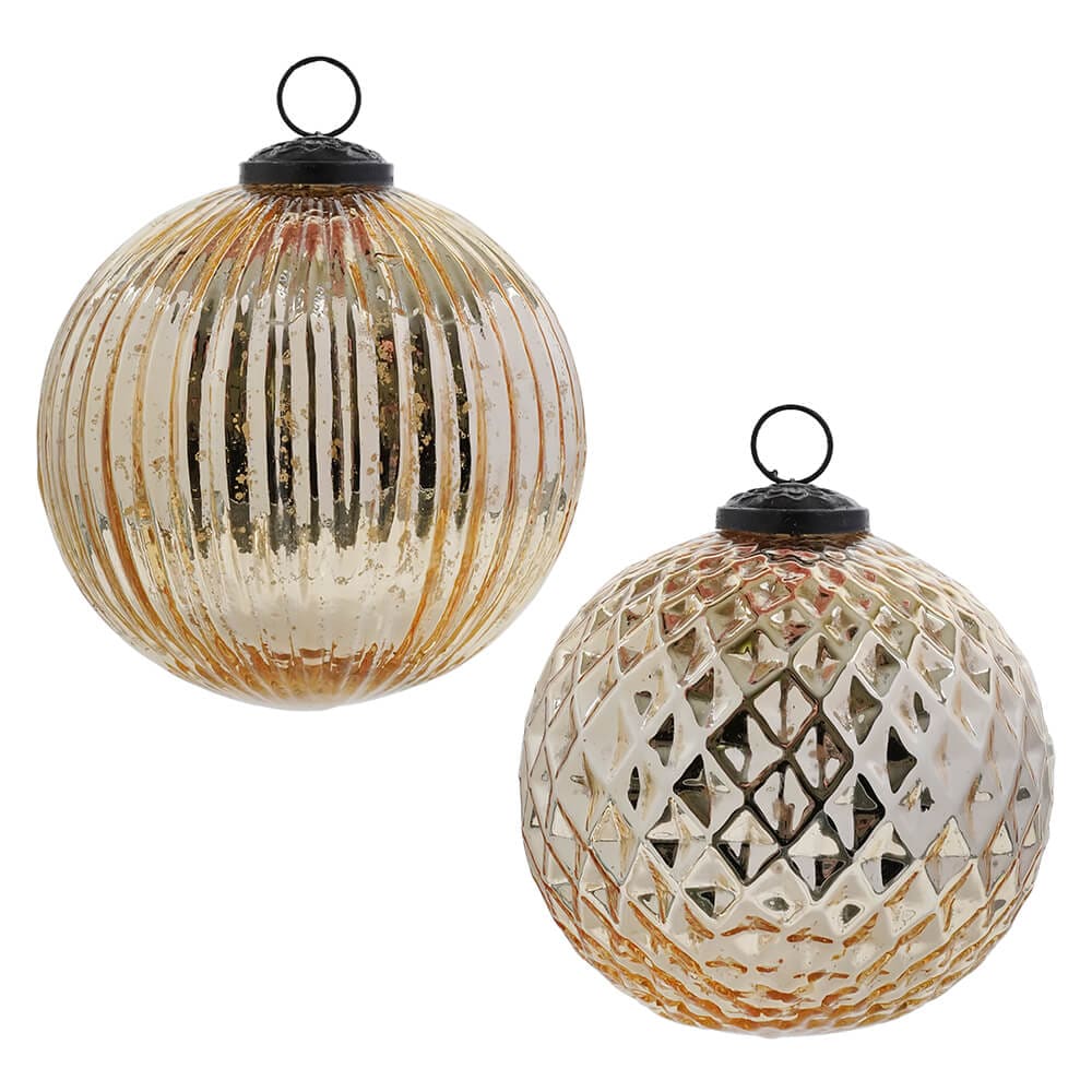 Small Gold Mercury Glass Ornaments Set/2