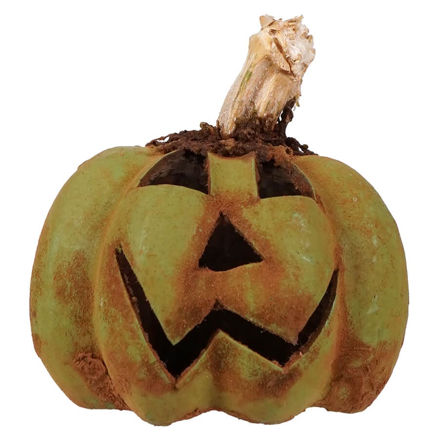 Small Handcrafted Green Pumpkin Jack-O’-Lantern - Halloween