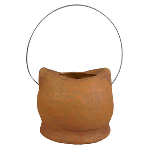 Small hootin owl bucket terracotta ceramic owl bucket with circular metal handle perfect for halloween buckets and lanterns