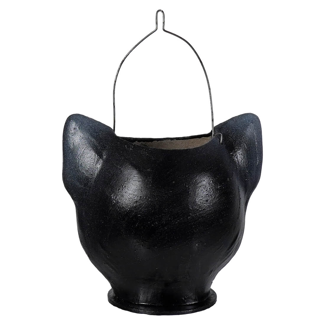 Small jack-o-lantern cat bucket in black cast iron with wire handle perfect for halloween treats