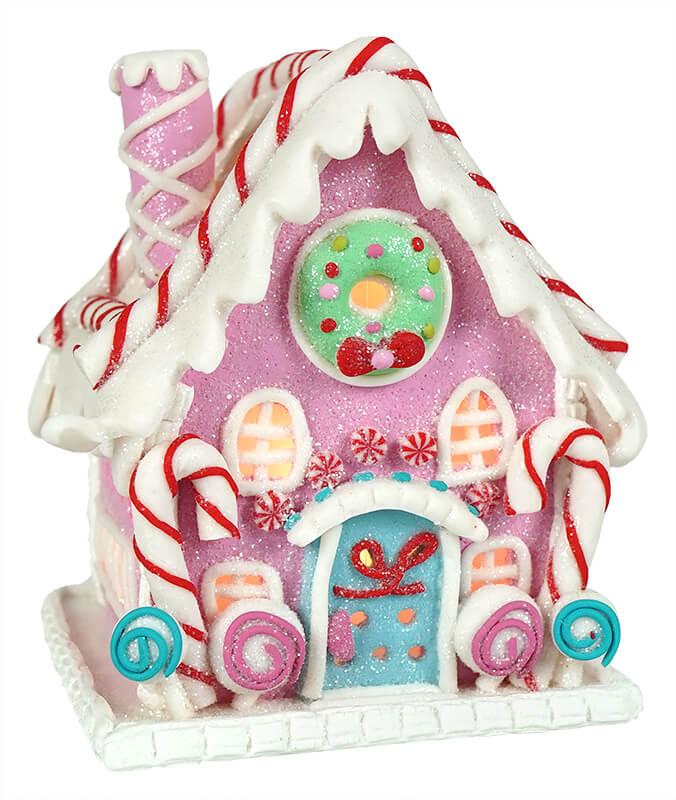 Small Lighted Pink Claydough Candy House - Christmas