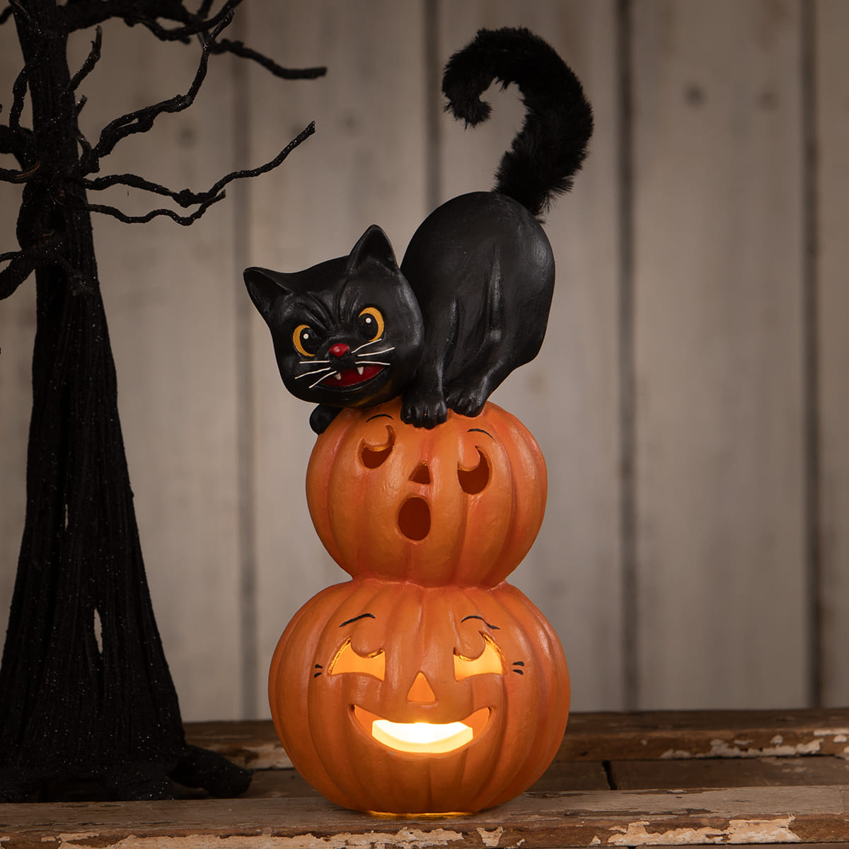Small Pumpkin Stack Black Cat by Bethany Lowe – Traditions