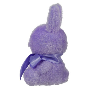Purple plush bunny with a satin bow around its neck.