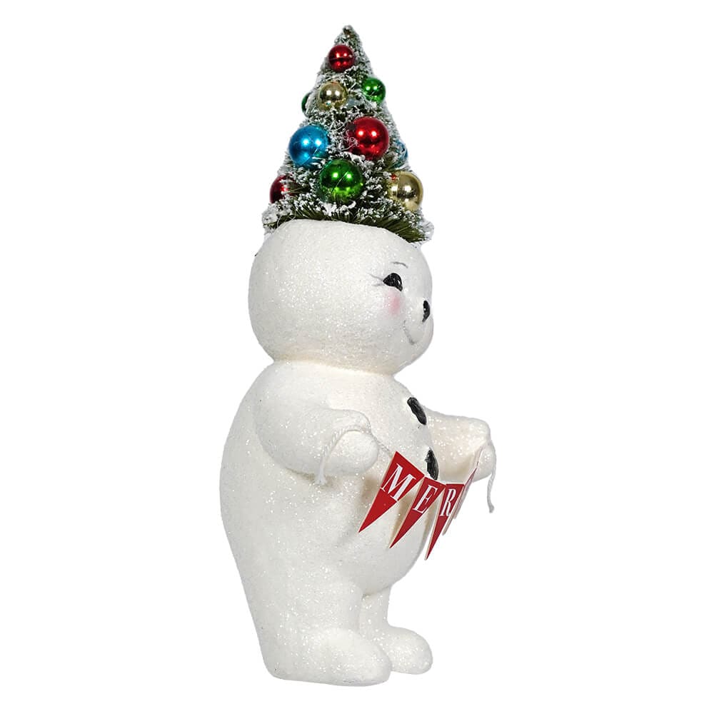 Small Retro Merry Snowman With Tree