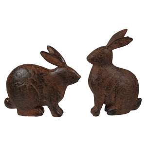 Small sitting brown bunnies set of 2 rustic cast iron vintage easter bunny figural decor perfect for spring tabletop decor