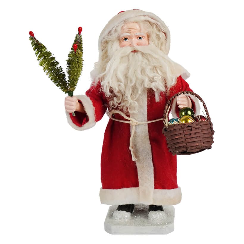 Small Village Santa Claus Holding Tree