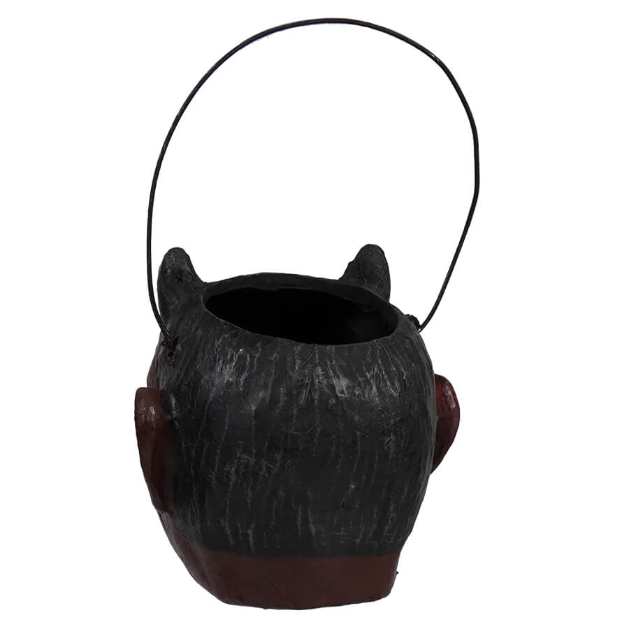 Black cauldron-style pot with cat ears and a wire handle.