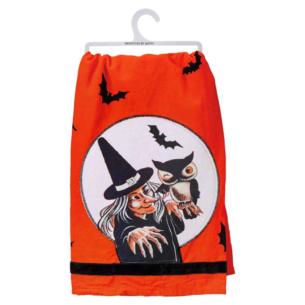 Smiling Witch With Winking Owl Towel