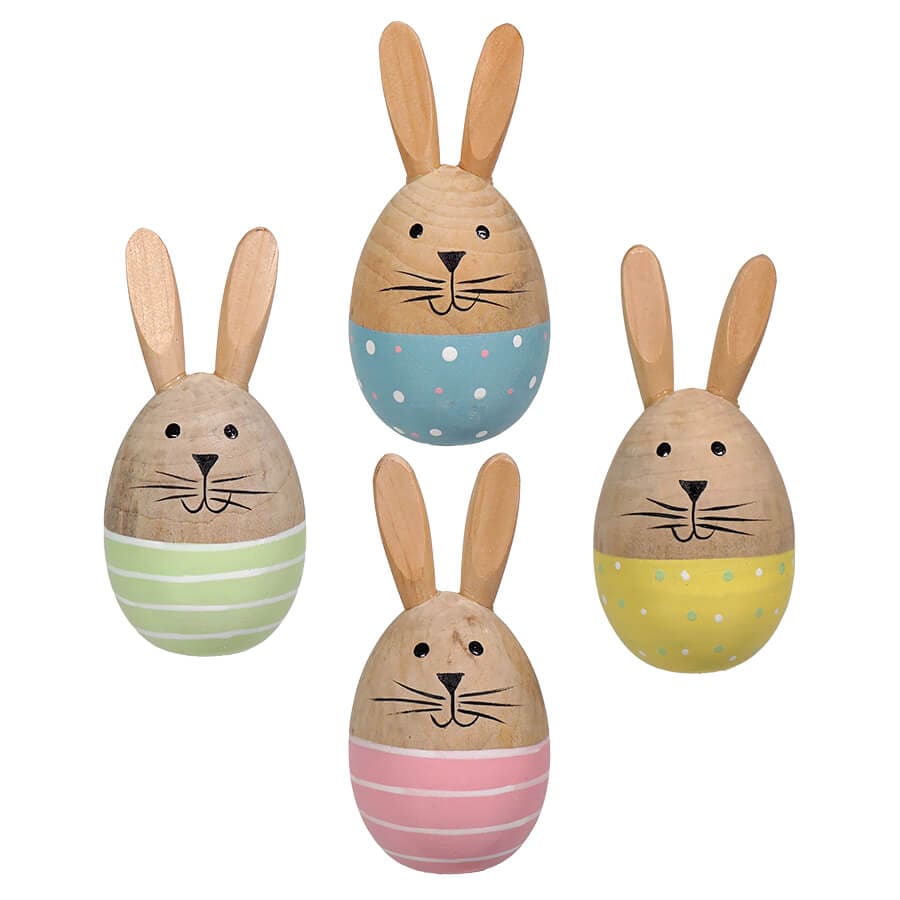 Smiling Wooden Egg Bunnies Set/4