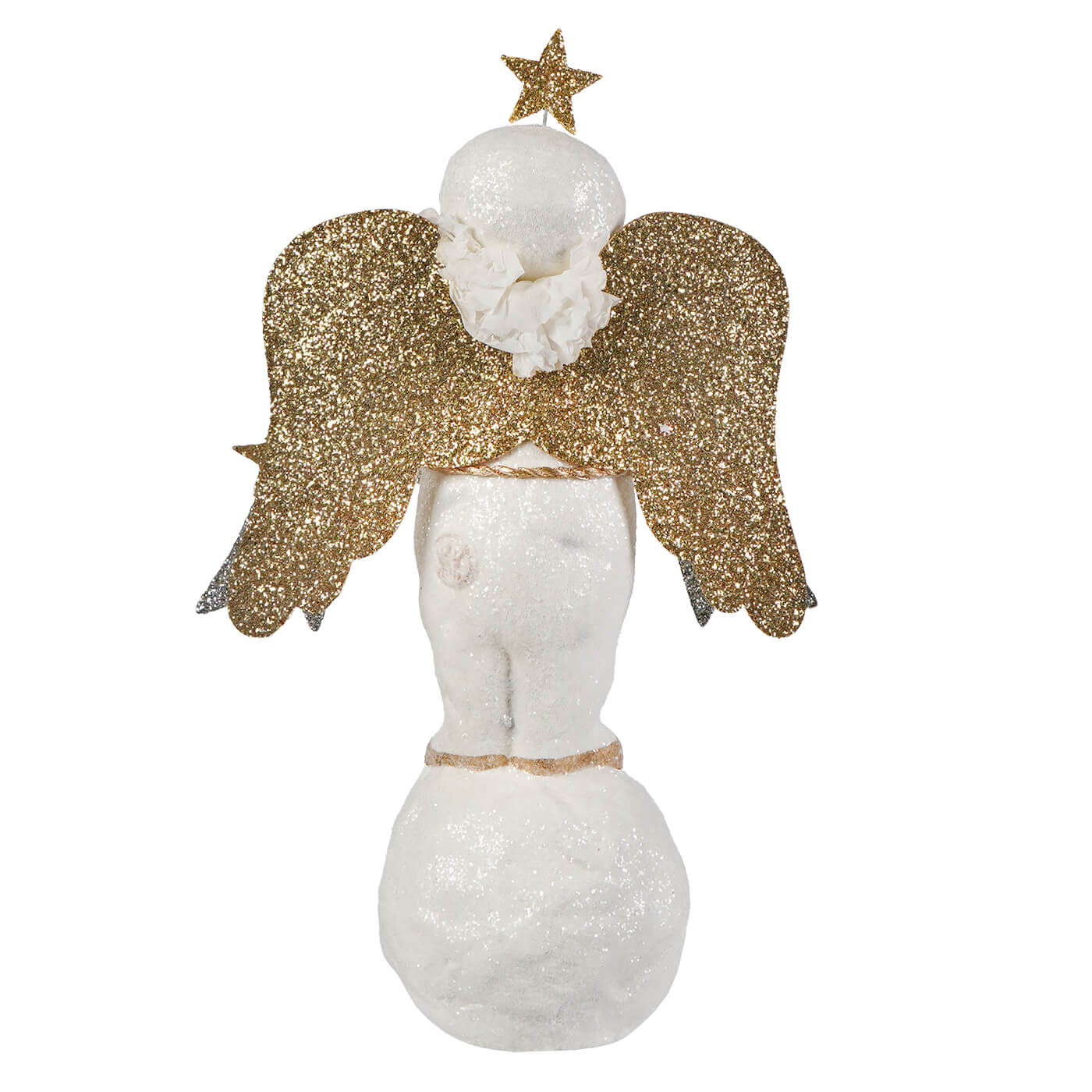 Snow angel on snowball glittery white angel figure with gold sparkly wings classic angel tree toppers decor