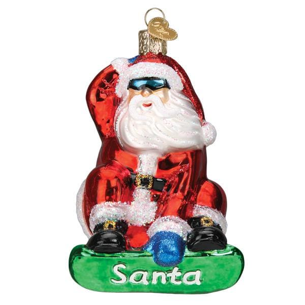 Snowboarding Santa Ornament