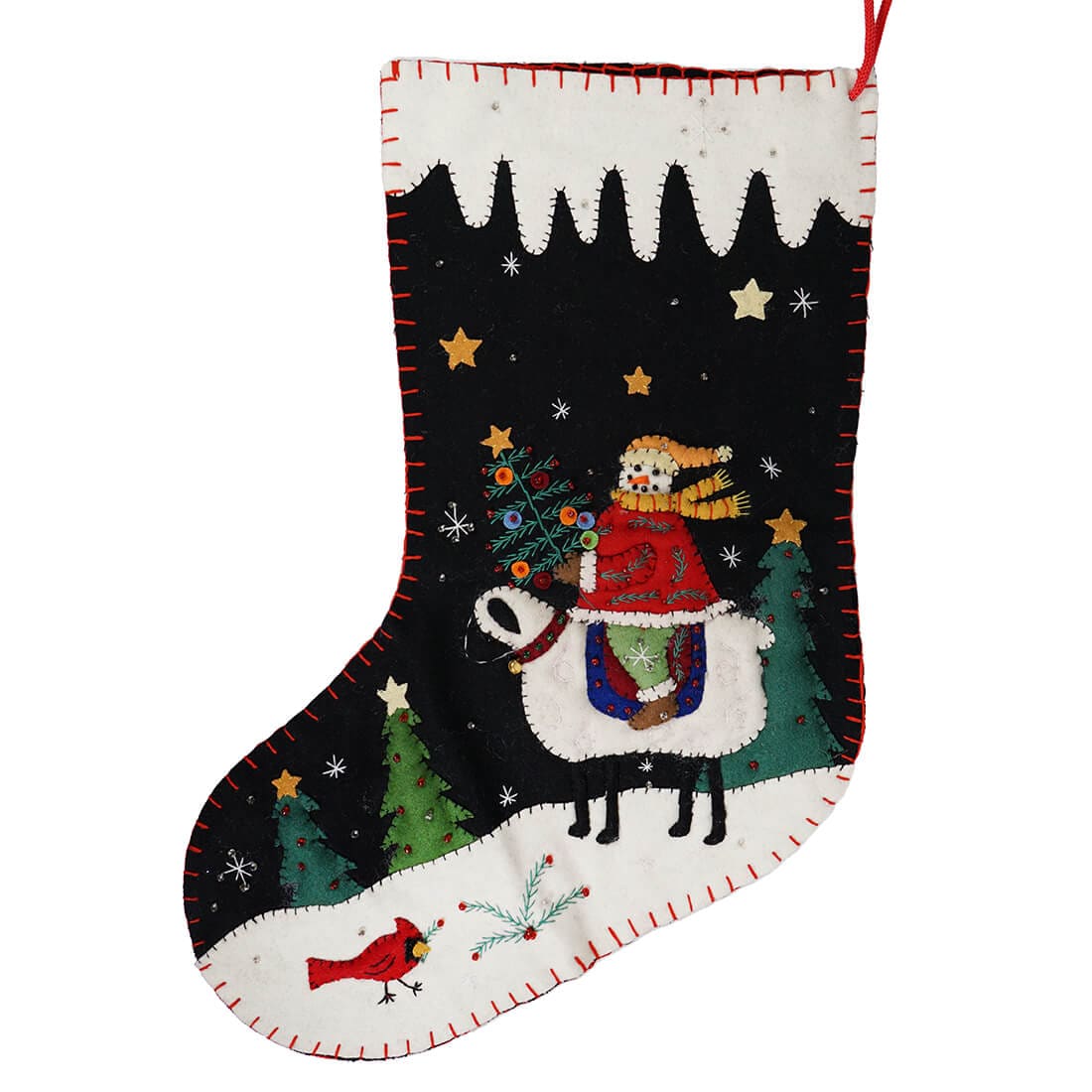 Snowman on Sheep Black Stocking