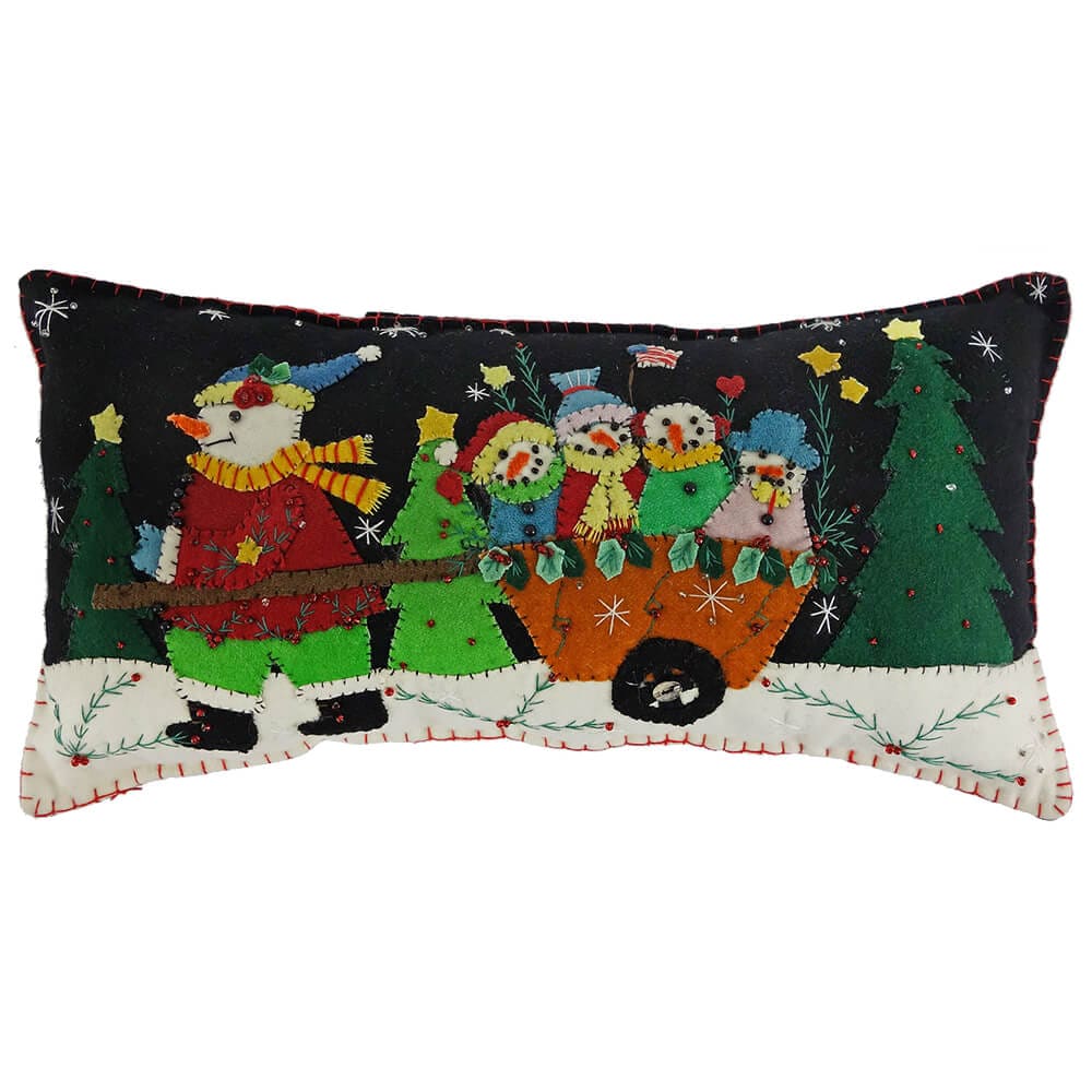 Snowman Pulling The Snow Cart Pillow