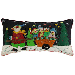 Snowman Pulling The Snow Cart Pillow
