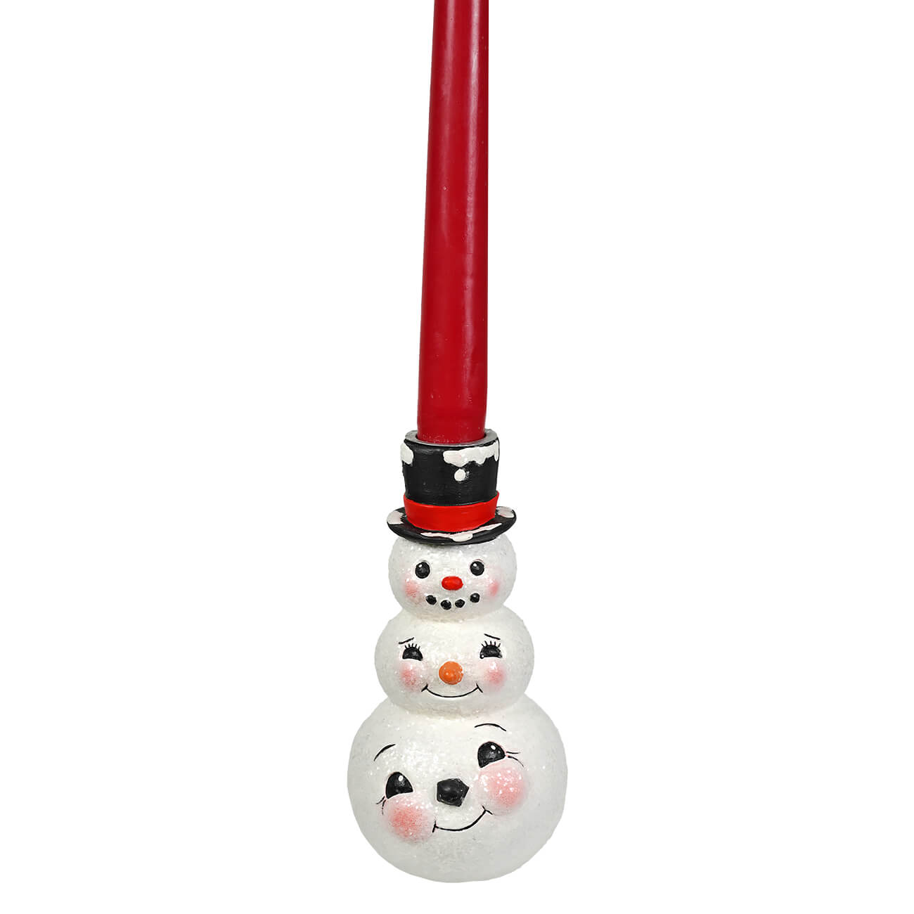 A festive red candle in a white snowman stack candlestick by bethany lowe design perfect for christmas candles & candle holders