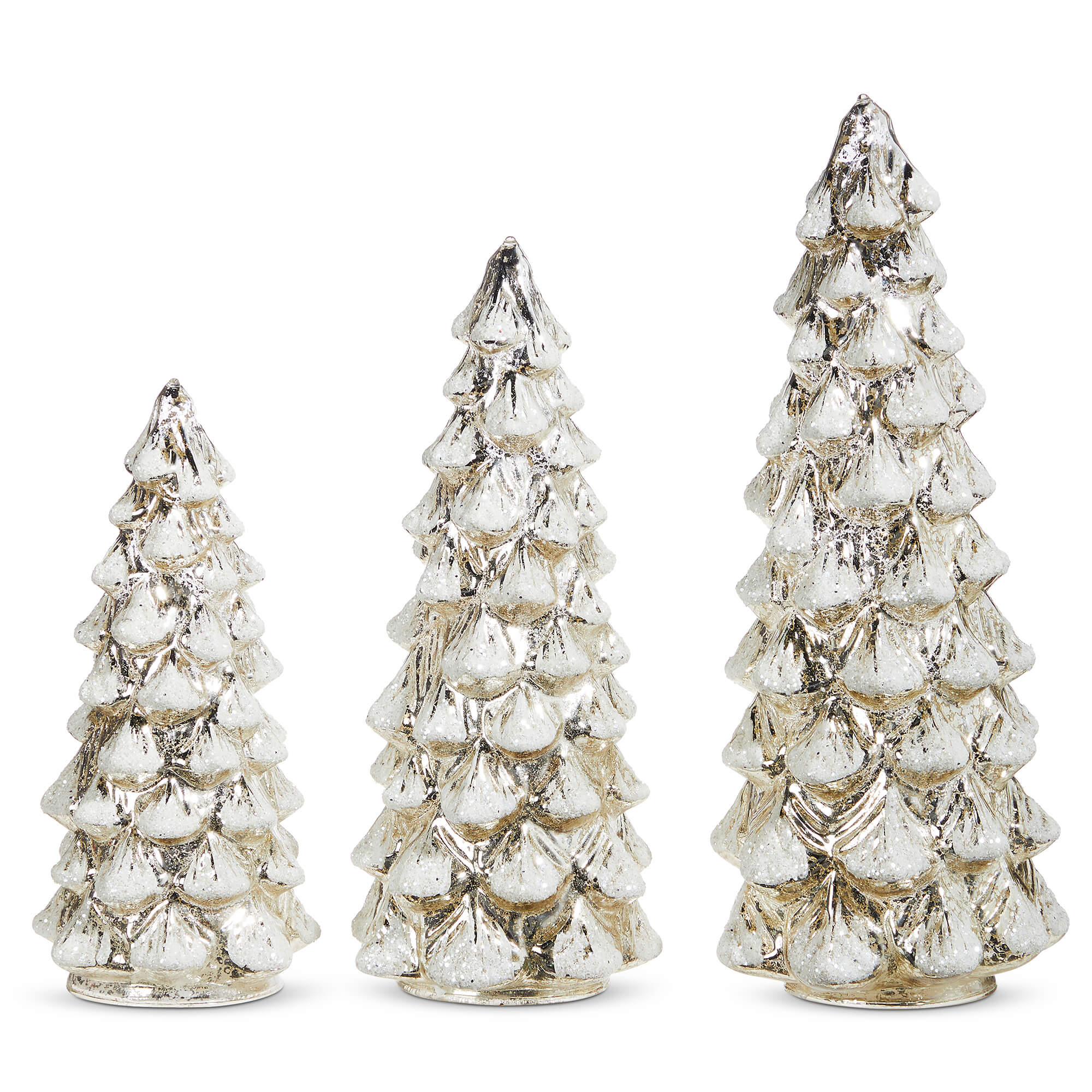 Snowy Silver Mercury Glass Lighted Trees Set/3 - Christmas