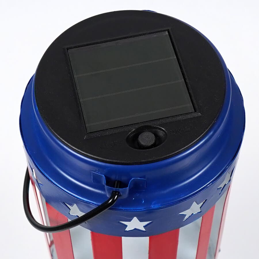 Solar Lighted Metal Americana Lanterns Set/3 - Patriotic