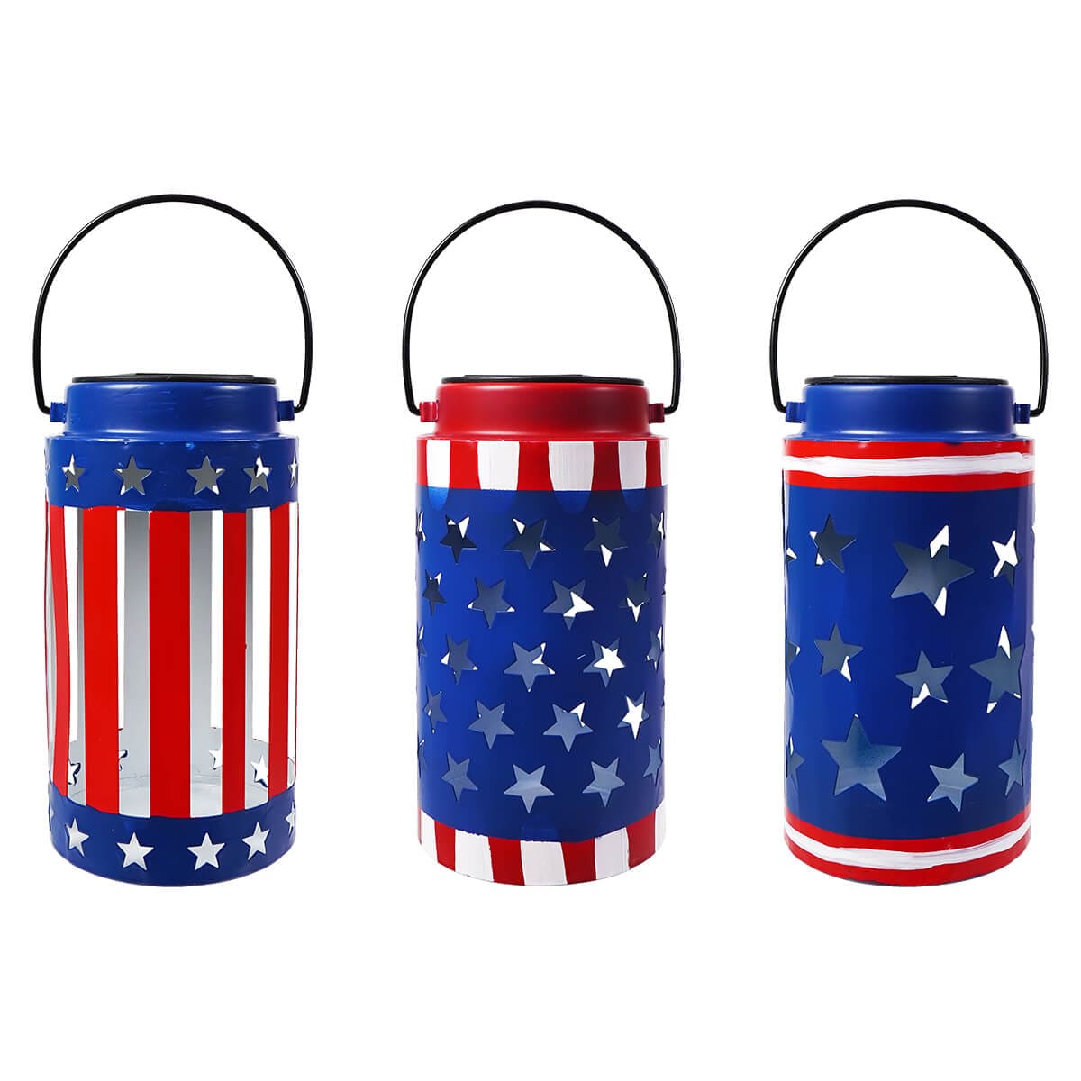 Solar Lighted Metal Americana Lanterns Set/3 - Patriotic