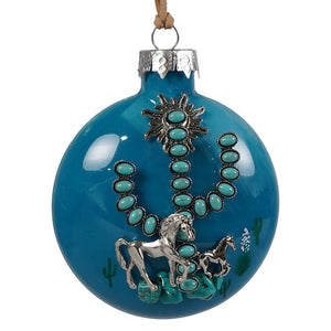 Blue glass southwestern turquoise horse ornament with silver cactus and horse design and turquoise beads from bette fraser day