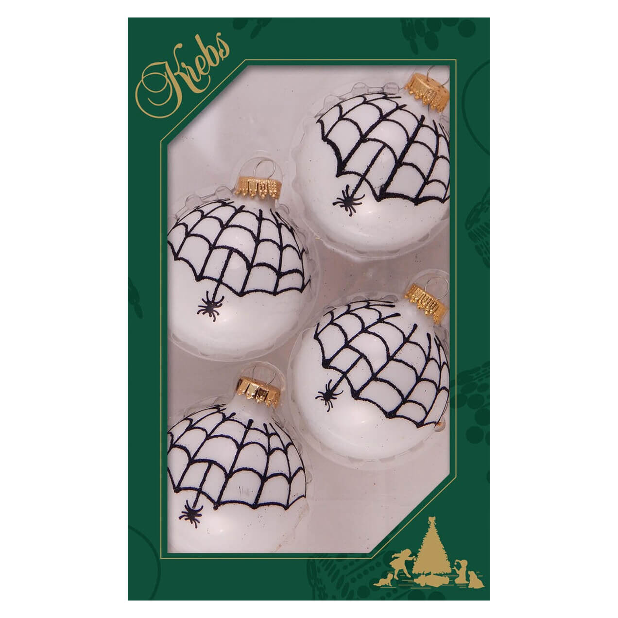Four white ball ornaments made of spider web porcelain perfect for holiday decor and tree decorating