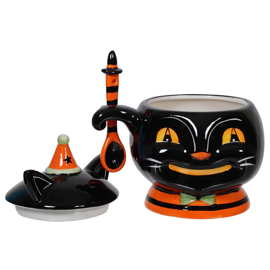 Spooky Halloween Pumpkin & Cat Bowls w/Spoons Set/2