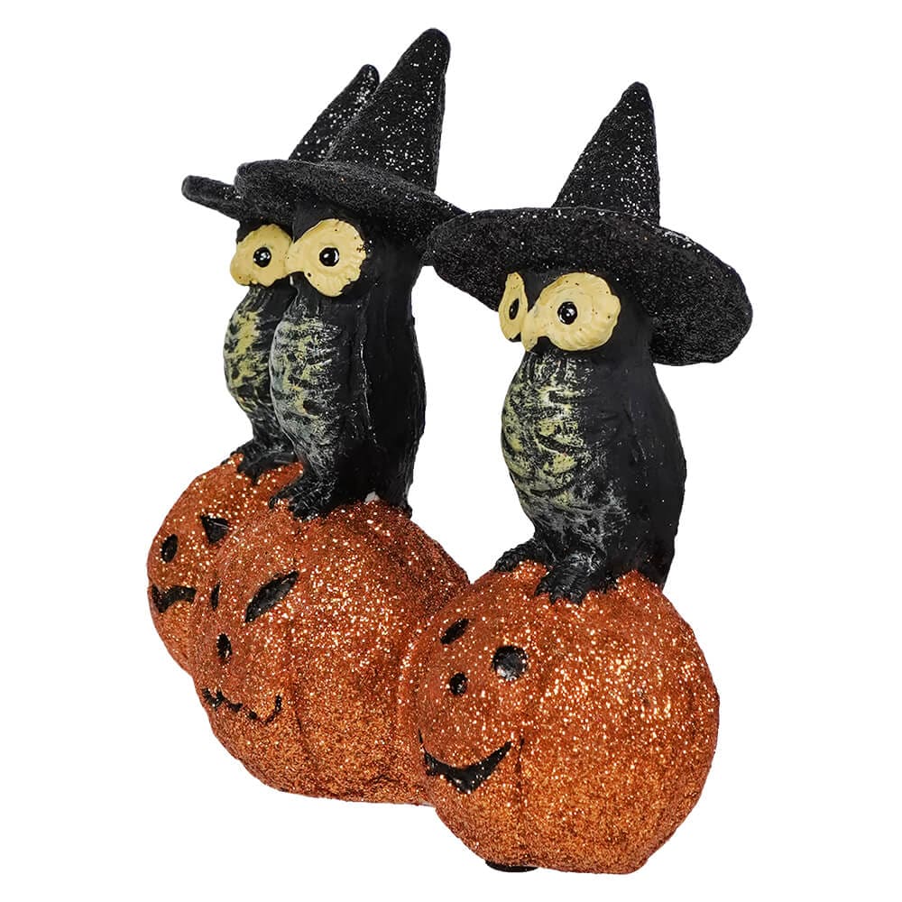 Spooky Owls On Glittered Jack-O’-Lanterns - Halloween