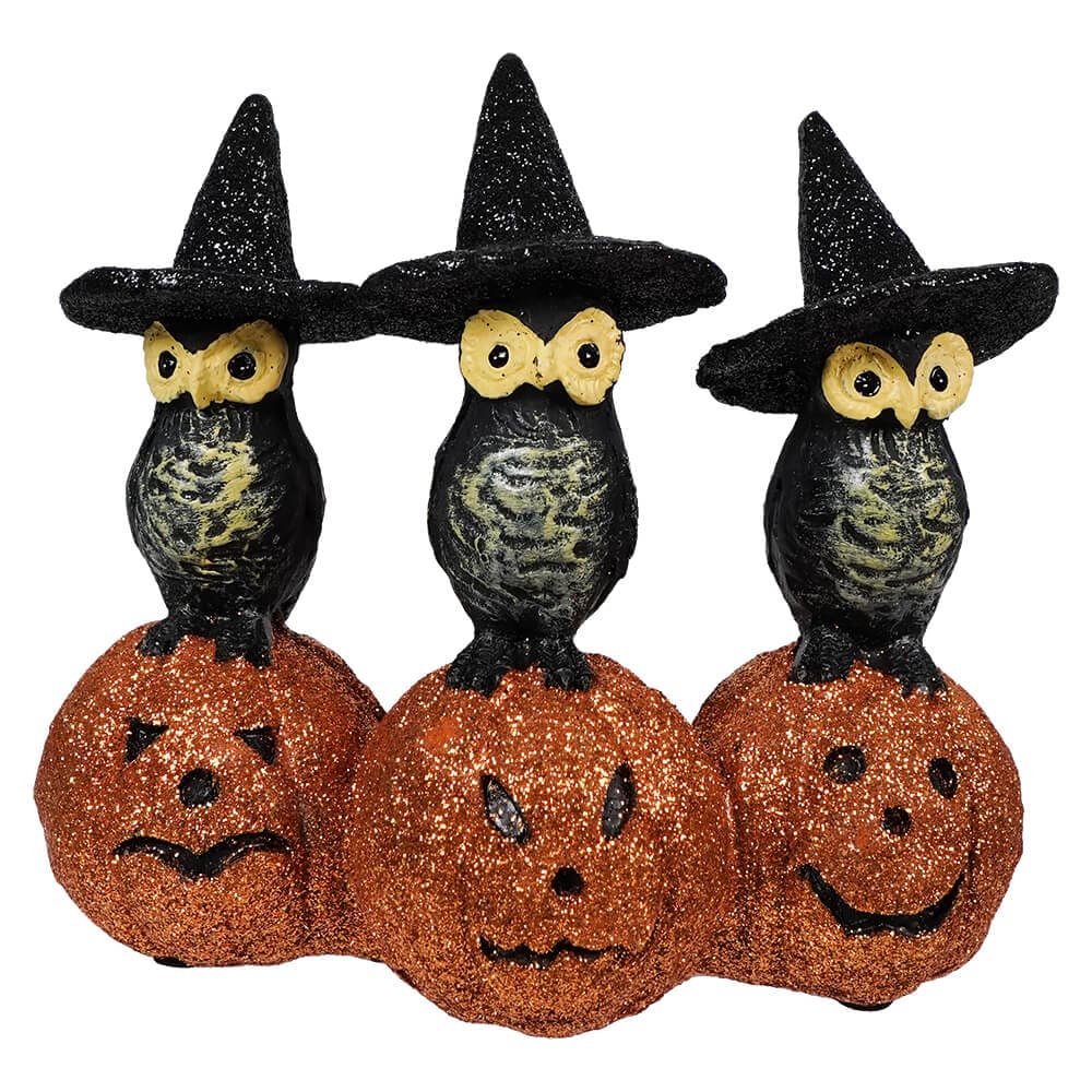 Spooky Owls On Glittered Jack-O’-Lanterns - Halloween