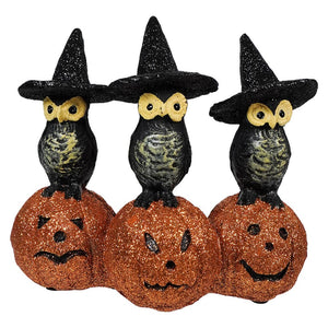 Spooky Owls On Glittered Jack-O’-Lanterns - Halloween