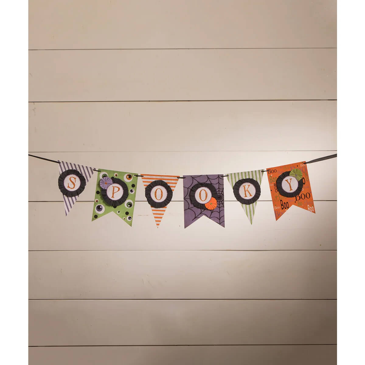 Halloween garlands spooky pennant garland by bethany lowe design featuring orange and black spooky banner flags