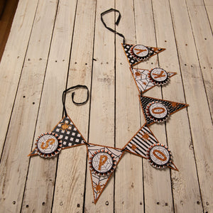 Spooky spider garland halloween garlands with black white and orange paper flags and glittery spiderweb designs by bethany lowe