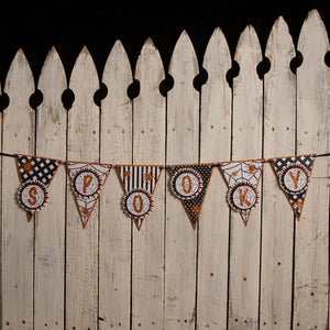 Halloween garlands spooky spider garland with black white and gold glittery spiderweb flags by bethany lowe halloween garlands and tinsel