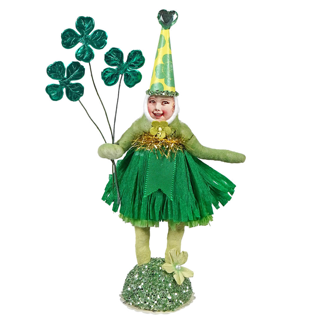 Spun Cotton Clover Patch Girl Figure - St. Patrick’s Day