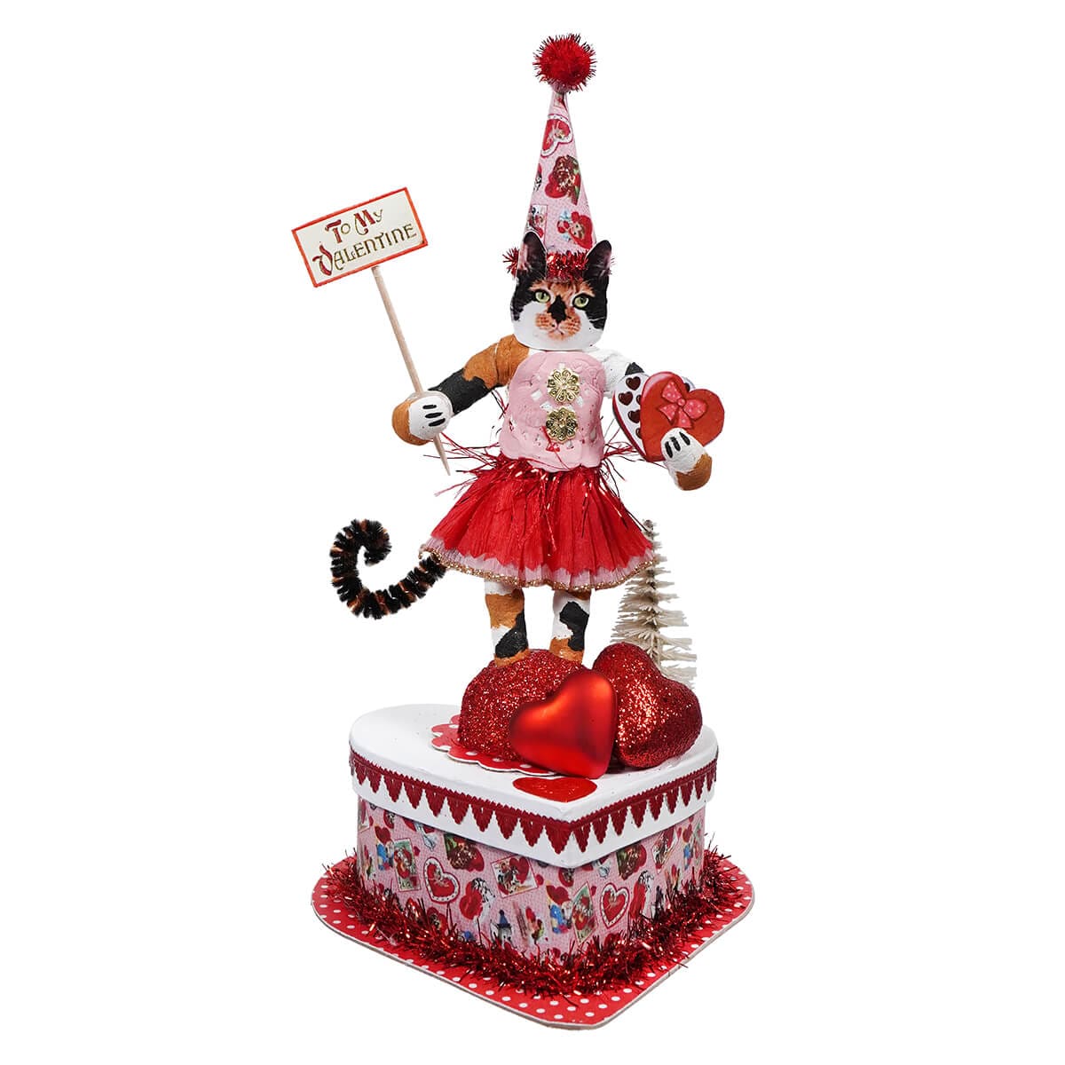 Spun Cotton Girl Calico Cat Valentine Box - Valentine’s Day