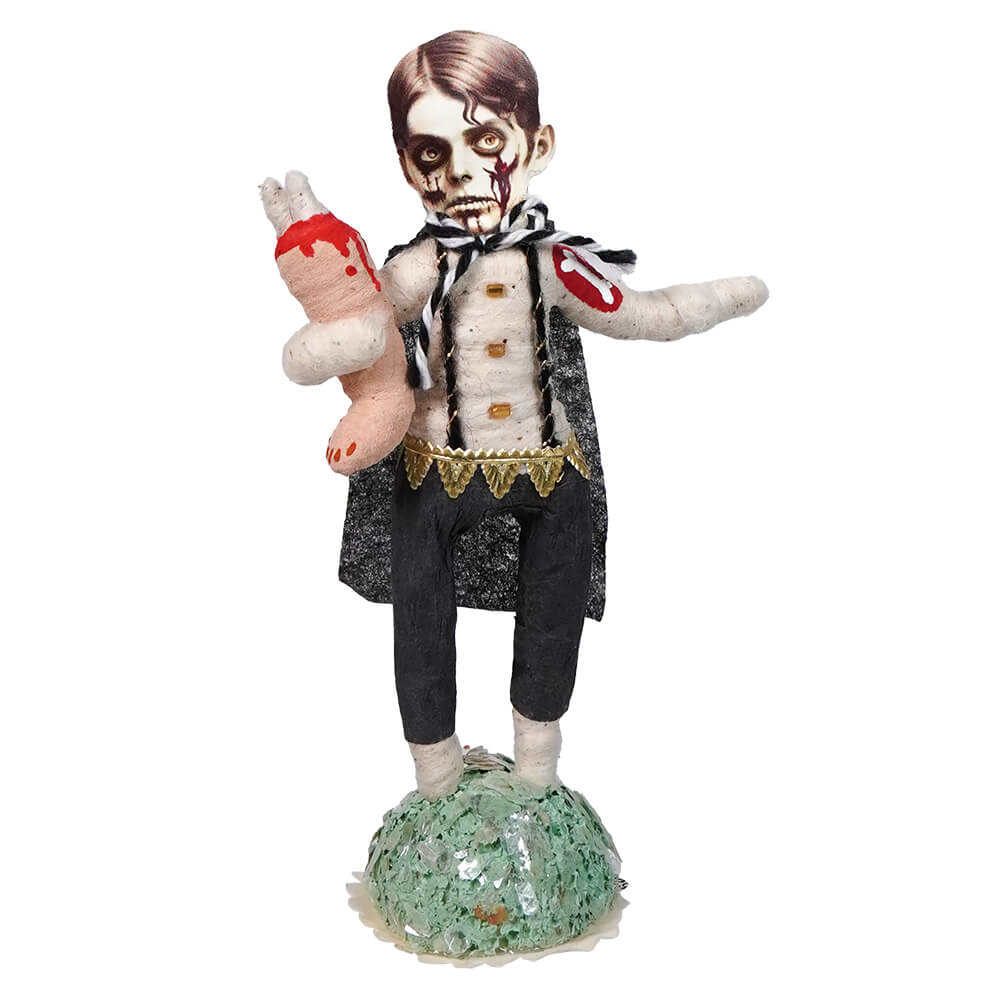 Spun Cotton Halloween Zombie Boy With Severed Leg Figure - Halloween