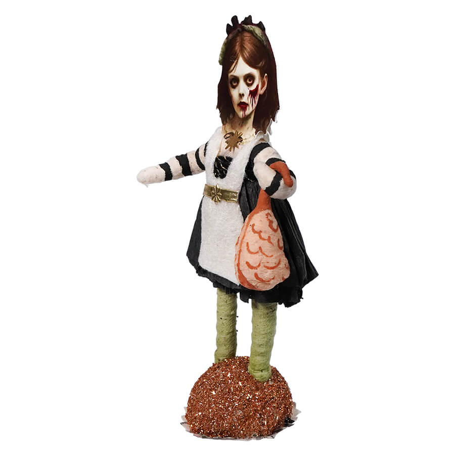 Spun Cotton Halloween Zombie Girl With Brain Figure - Halloween