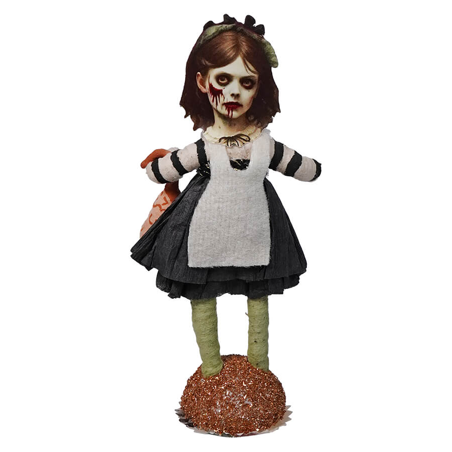 Spun Cotton Halloween Zombie Girl With Brain Figure - Halloween