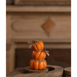 Stack of pumpkins candle holder with stacked orange pumpkins hand-painted resin gold glitter and metallic leaves by bethany lowe
