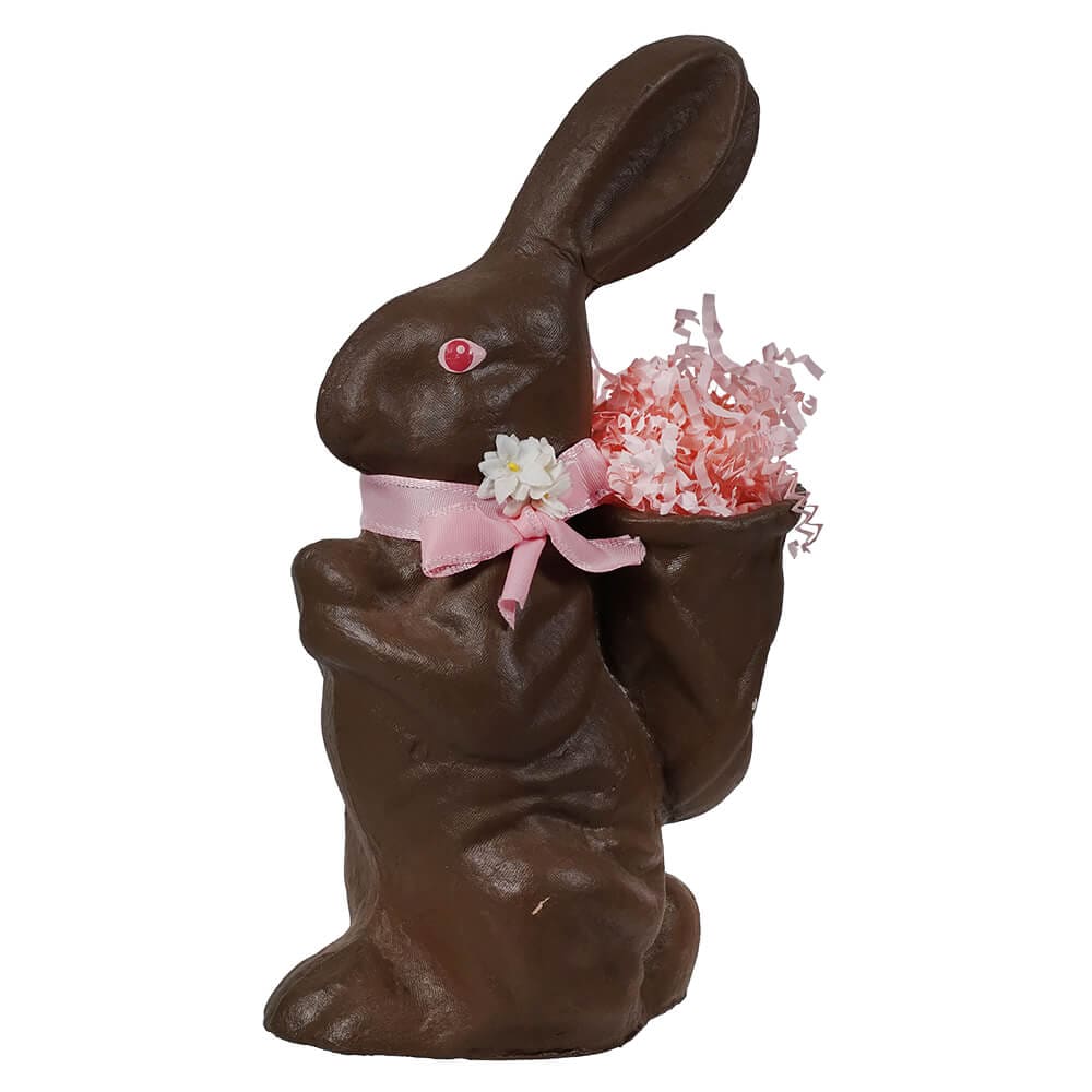 Standing Chocolate Bunny With Pink Bow - Easter