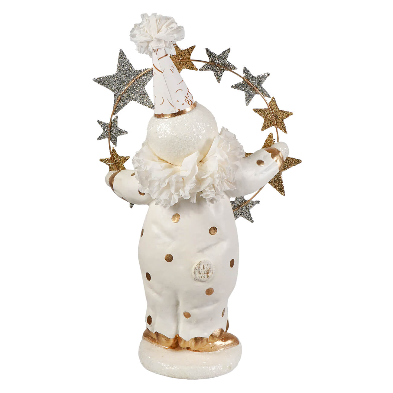 White ceramic star light snowman figurine with gold polka dots and glittery star wreath by bethany lowe designs for christmas snowman figures and decor