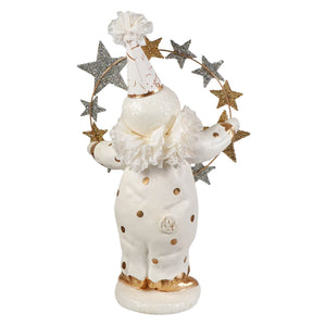 White ceramic star light snowman figurine with gold polka dots and glittery star wreath by bethany lowe designs for christmas snowman figures and decor