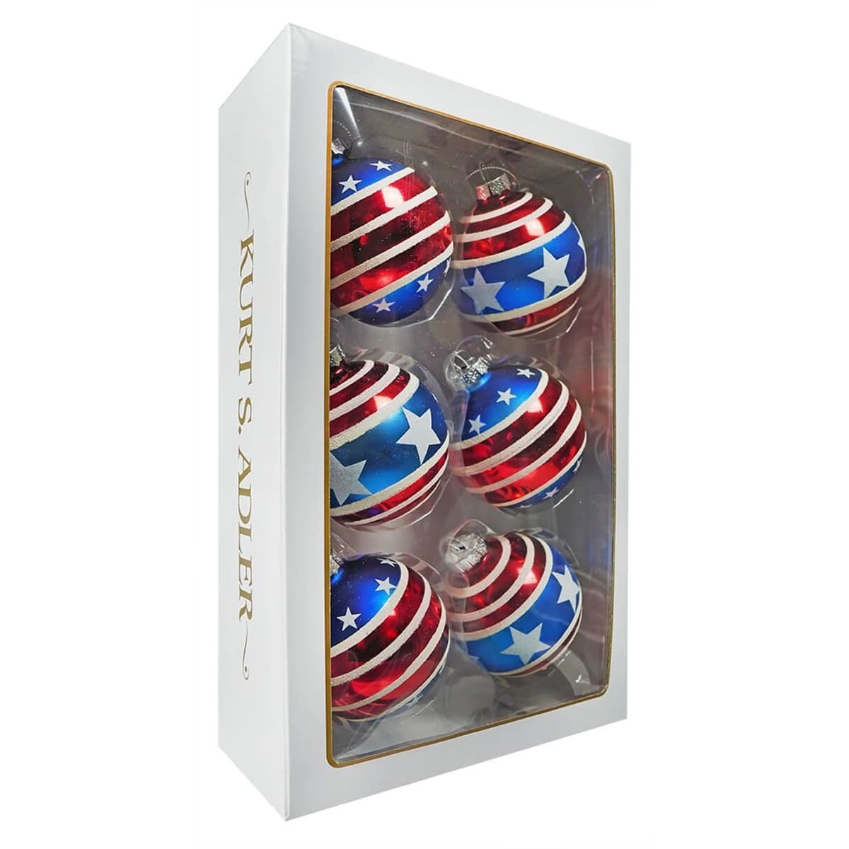 Stars & Stripes Glass Ball Ornaments Set/6