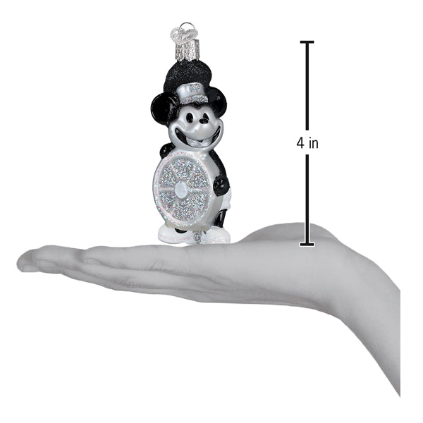 Black and silver glass christmas ornament featuring mickey mouse chef holding glittery honey pot for world christmas glass fans